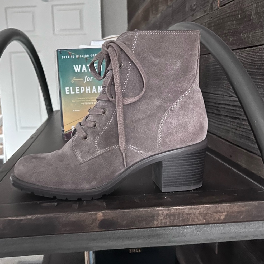 Suede Lace-Up Ankle Boot in Taupe